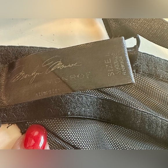 MARILYN MONROE Size L Black Gray Satin Sheer Shaper Nightie Chemise Slip - Picture 9 of 11